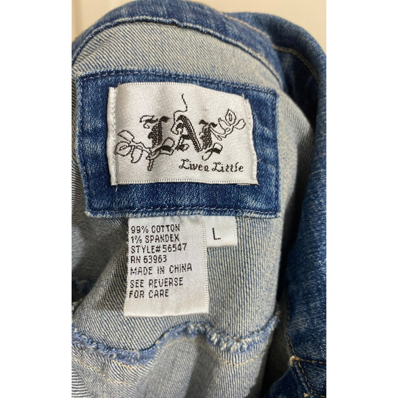 WOMEN'S DENIM JEAN JACKET BY LAL LIVE A LITTLE DISTRESSED SIZE LARGE - Picture 8 of 8